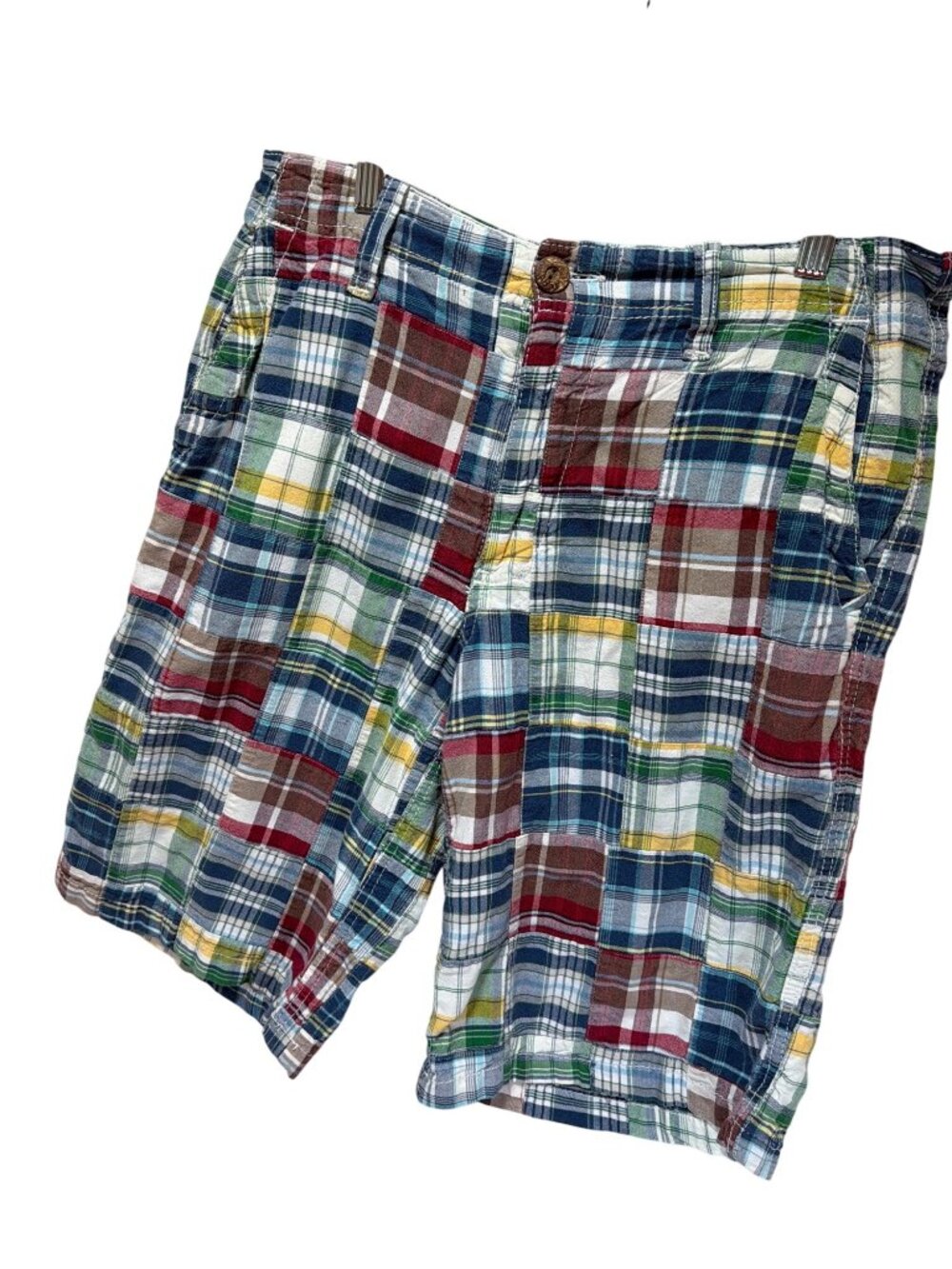 Aeropostale Y2K Multicolor Patchwork Madras Plaid Cotton Shorts Size 29